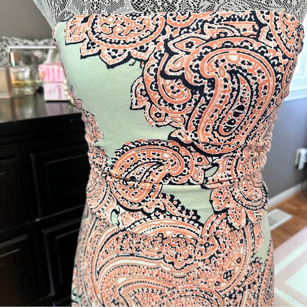 The Limited Pink Soft Sage Strapless Maxi Dress – Paisley Print Size Small - Picture 4 of 15